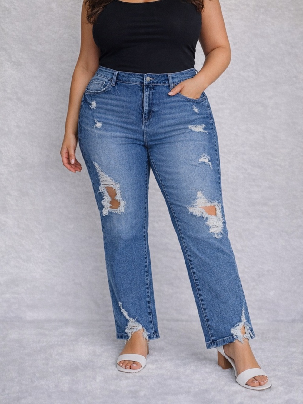 Boutique Distressed Jeans Women’s Size 18 Raw Hem High Rise Stretch Denim